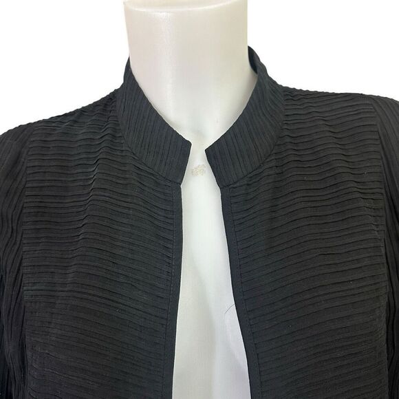 Eileen Fisher Black Pleated Silk Open Front Cardigan Lightweight w/ Pockets sz M - Picture 2 of 10